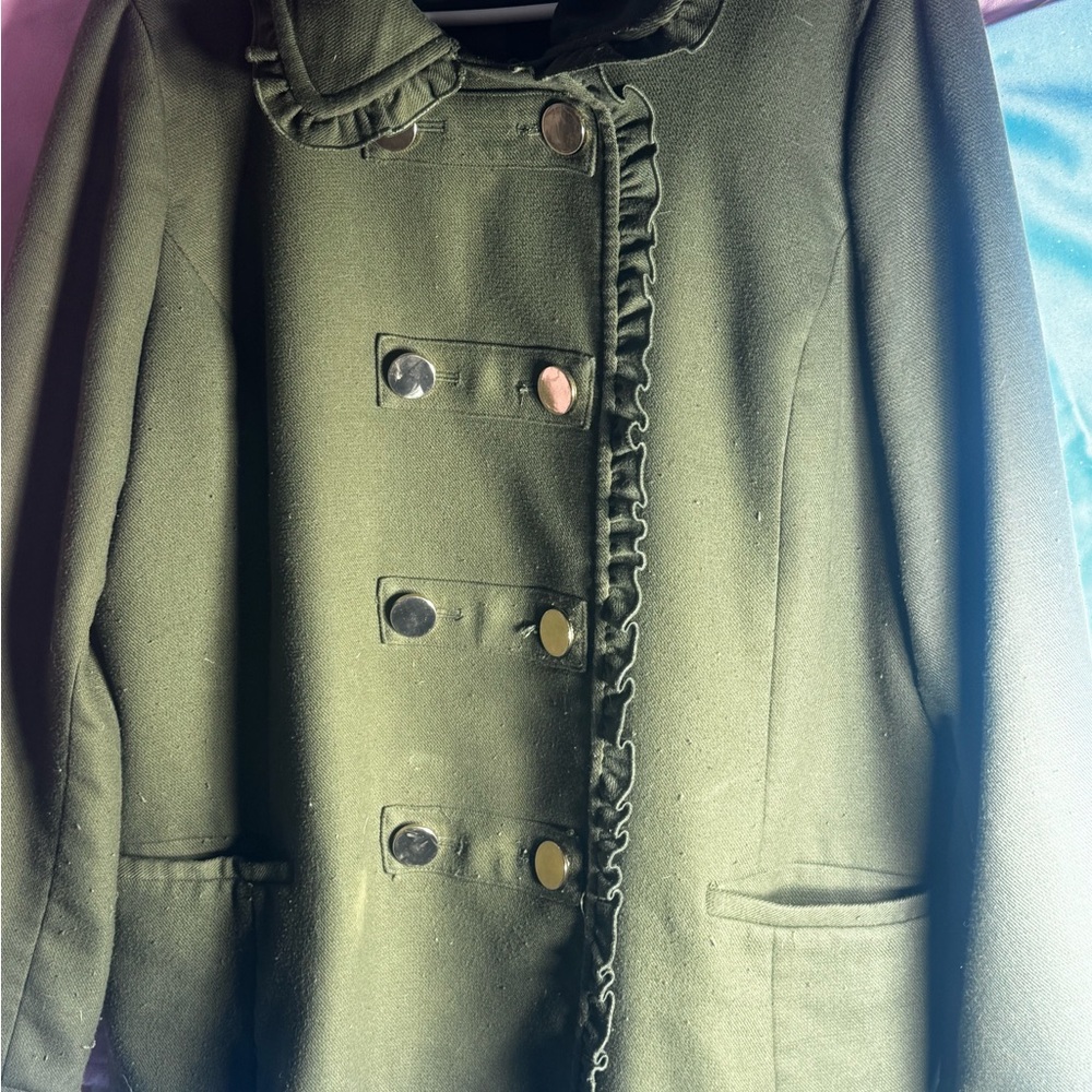 Crown & Ivy Green Double Breasted Pea Coat Women’s Classic Preppy Jacket
